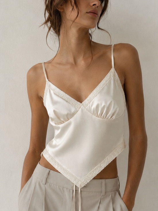MARBLE Other - MARBLE Ivory Lace-Trim Satin Bandeau Top